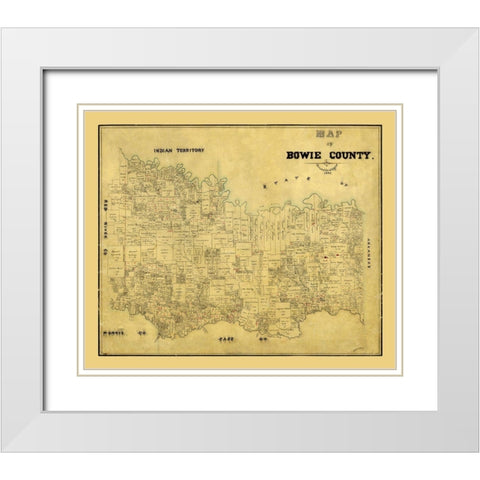 Bowie County Texas - 1884 White Modern Wood Framed Art Print with Double Matting by Unknown