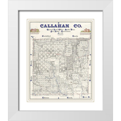 Callahan County Texas - Sadler 1869 White Modern Wood Framed Art Print with Double Matting by Sadler