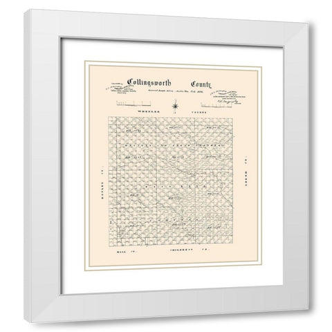Collingsworth County Texas - 1892 White Modern Wood Framed Art Print with Double Matting by Unknown