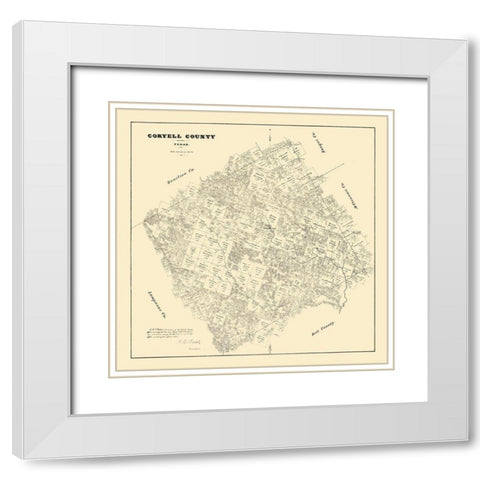 Coryell County Texas - Walsh 1879 White Modern Wood Framed Art Print with Double Matting by Walsh