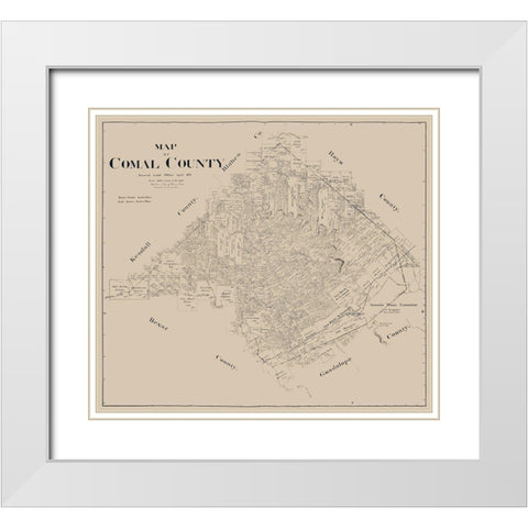 Comal County Texas - Pressler 1897 White Modern Wood Framed Art Print with Double Matting by Pressler