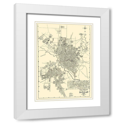 Dallas Texas - West 1925 White Modern Wood Framed Art Print with Double Matting by West
