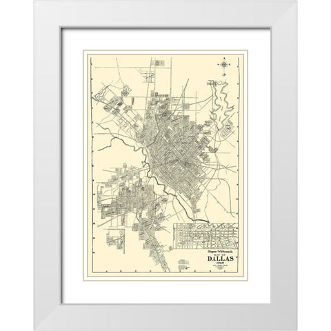 Dallas Texas - West 1925 White Modern Wood Framed Art Print with Double Matting by West