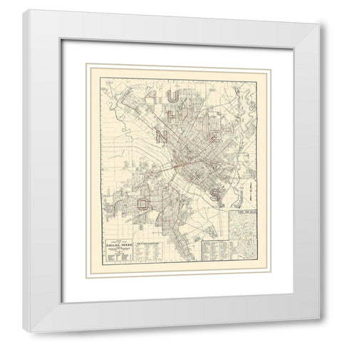 Dallas Texas - Evans 1937 White Modern Wood Framed Art Print with Double Matting by Evans