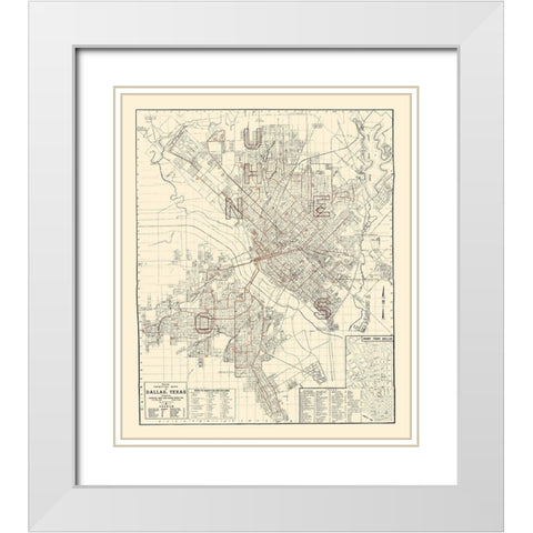 Dallas Texas - Evans 1937 White Modern Wood Framed Art Print with Double Matting by Evans