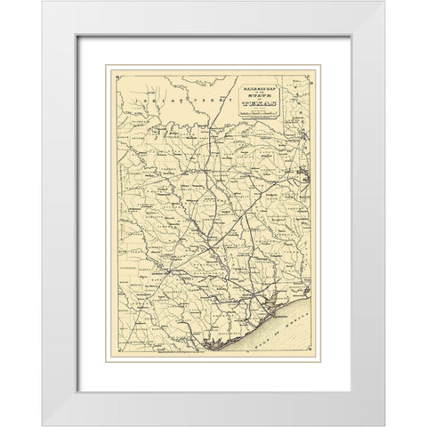 Texas State Railroads - 1873 White Modern Wood Framed Art Print with Double Matting by Unknown