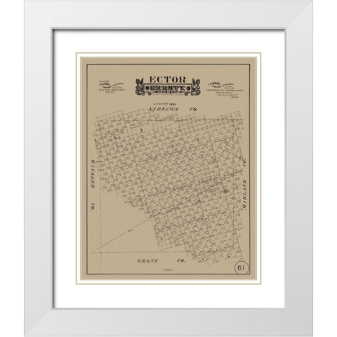 Ector County Texas - Hall 1889 White Modern Wood Framed Art Print with Double Matting by Hall