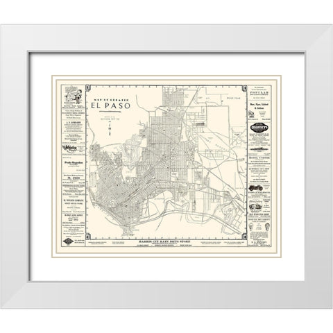 El Paso Texas - Western 1938 White Modern Wood Framed Art Print with Double Matting by Western