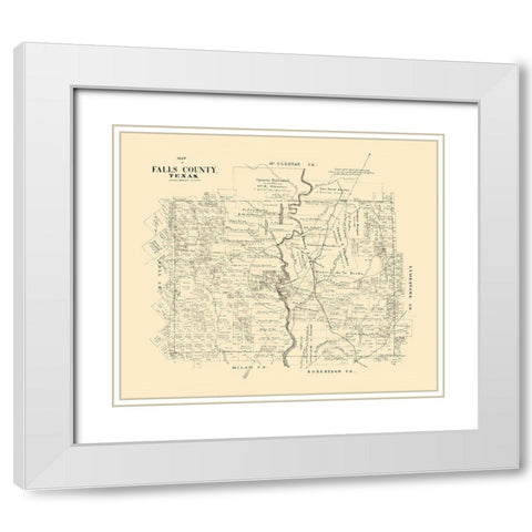 Falls County Texas - Walsh 1879 White Modern Wood Framed Art Print with Double Matting by Walsh