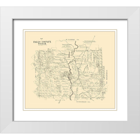 Falls County Texas - Walsh 1879 White Modern Wood Framed Art Print with Double Matting by Walsh