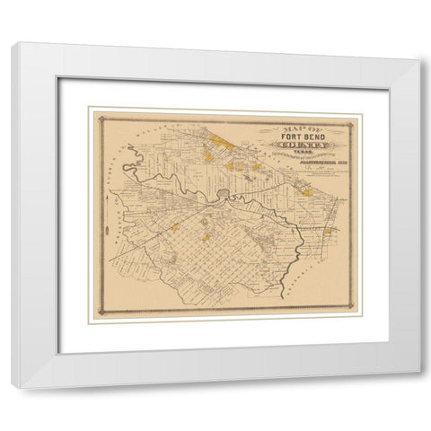 Fort Bend Texas Landowner - Land Office 1882 White Modern Wood Framed Art Print with Double Matting by Land Office