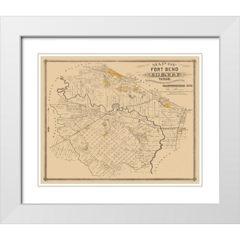 Fort Bend Texas Landowner - Land Office 1882 White Modern Wood Framed Art Print with Double Matting by Land Office