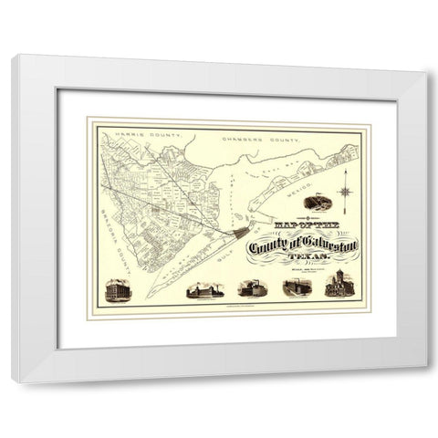 Galveston Texas - Clarke 1902 White Modern Wood Framed Art Print with Double Matting by Clarke