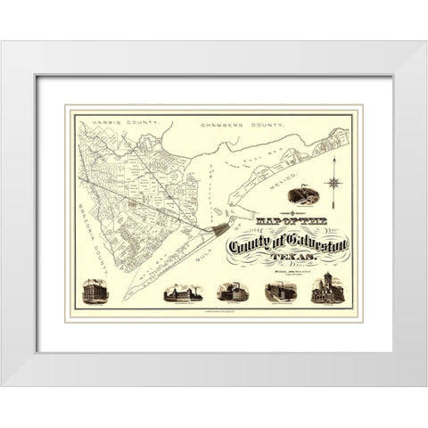 Galveston Texas - Clarke 1902 White Modern Wood Framed Art Print with Double Matting by Clarke
