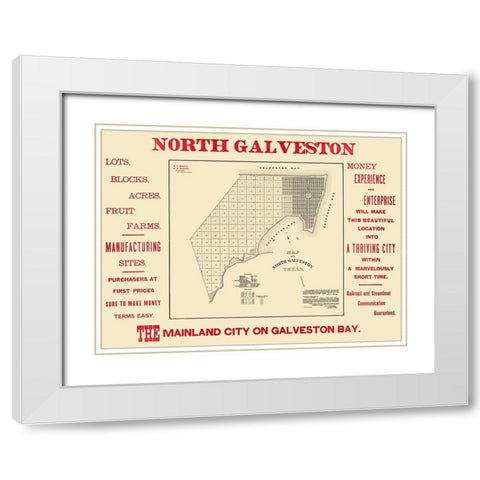 North Galveston Texas Plat - City Of Galveston White Modern Wood Framed Art Print with Double Matting by City Of Galveston