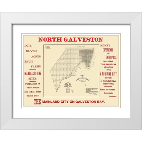 North Galveston Texas Plat - City Of Galveston White Modern Wood Framed Art Print with Double Matting by City Of Galveston