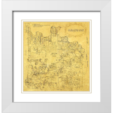 Grayson County Texas - 1853 White Modern Wood Framed Art Print with Double Matting by Unknown