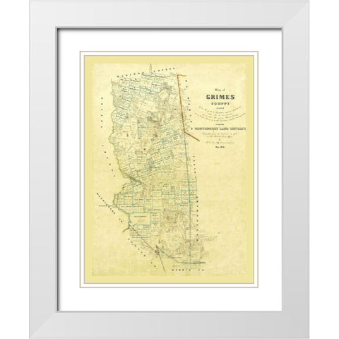 Grimes County Texas - 1858 White Modern Wood Framed Art Print with Double Matting by Unknown