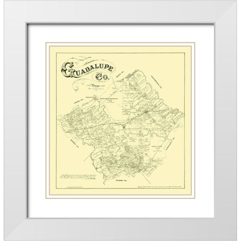 Guadalupe County Texas - Walsh 1880 White Modern Wood Framed Art Print with Double Matting by Walsh
