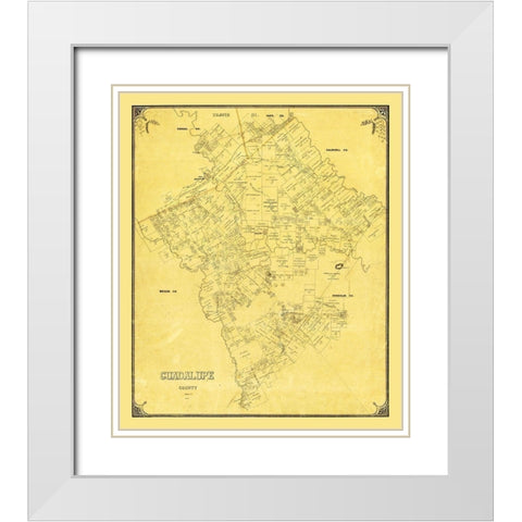 Guadalupe County Texas - 1854 White Modern Wood Framed Art Print with Double Matting by Unknown