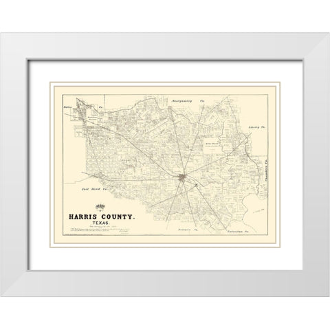 Harris County Texas - Walsh 1879 White Modern Wood Framed Art Print with Double Matting by Walsh