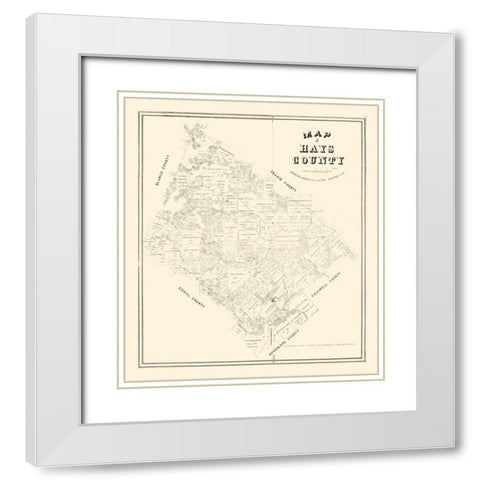 Hays County Texas - Walsh 1880 White Modern Wood Framed Art Print with Double Matting by Walsh