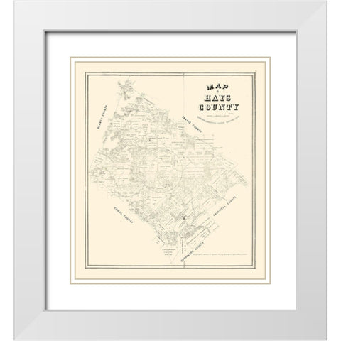 Hays County Texas - Walsh 1880 White Modern Wood Framed Art Print with Double Matting by Walsh