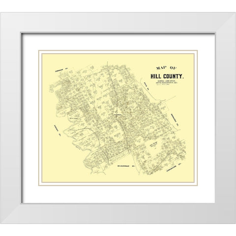 Hill County Texas - 1882 White Modern Wood Framed Art Print with Double Matting by Unknown