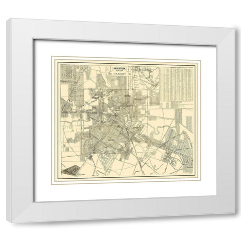 Houston Texas Street Guide - Kelsen 1913 White Modern Wood Framed Art Print with Double Matting by Kelsen