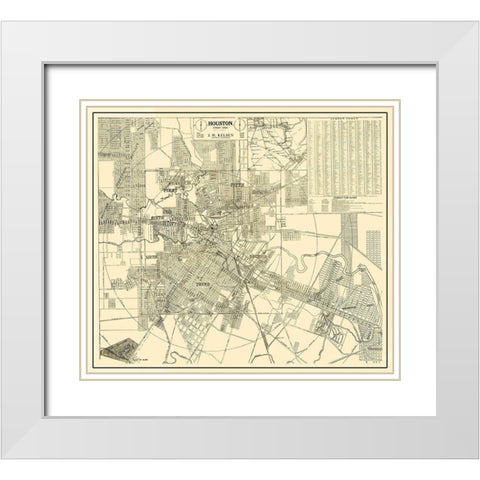 Houston Texas Street Guide - Kelsen 1913 White Modern Wood Framed Art Print with Double Matting by Kelsen