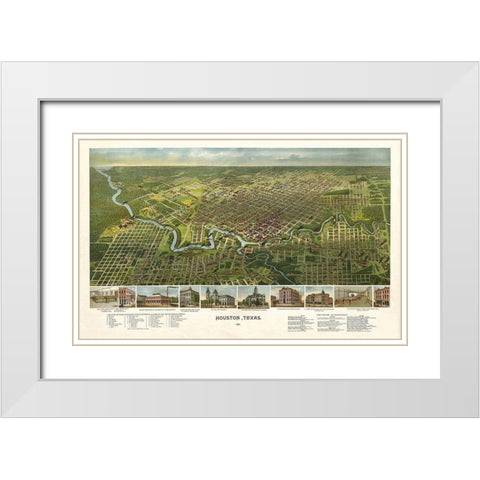 Houston Texas - 1891 White Modern Wood Framed Art Print with Double Matting by Unknown