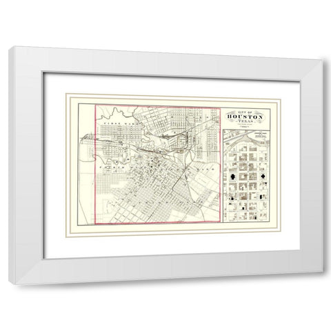 Houston Texas - 1884 White Modern Wood Framed Art Print with Double Matting by Unknown