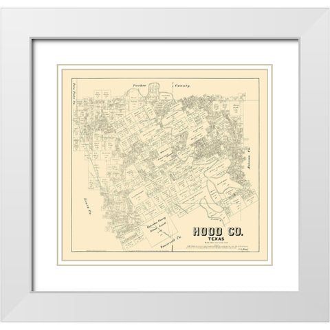 Hood County Texas - Walsh 1879 White Modern Wood Framed Art Print with Double Matting by Walsh