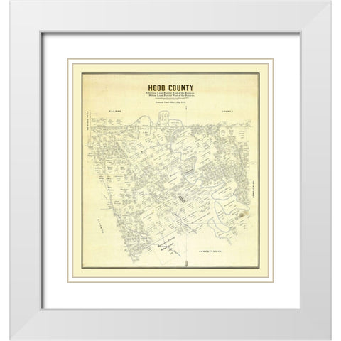 Hood County Texas - 1884 White Modern Wood Framed Art Print with Double Matting by Unknown