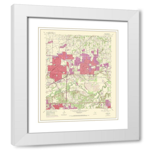 Hurst Texas Quad - USGS 1969 White Modern Wood Framed Art Print with Double Matting by USGS