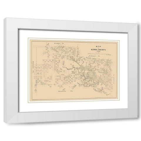 Kerr County Texas - Walsh 1879 White Modern Wood Framed Art Print with Double Matting by Walsh
