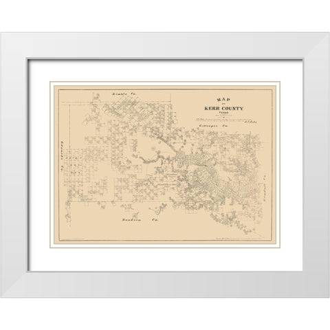 Kerr County Texas - Walsh 1879 White Modern Wood Framed Art Print with Double Matting by Walsh
