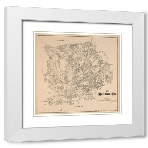 Kendall County Texas - Walsh 1879 White Modern Wood Framed Art Print with Double Matting by Walsh