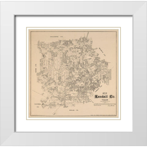 Kendall County Texas - Walsh 1879 White Modern Wood Framed Art Print with Double Matting by Walsh
