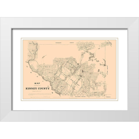 Kinney County Texas - Walsh 1879 White Modern Wood Framed Art Print with Double Matting by Walsh