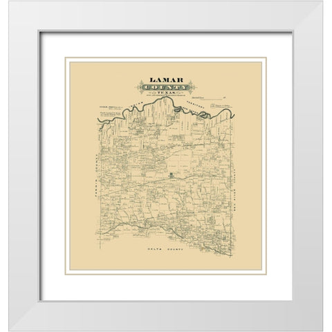 Lamar County Texas -1870 White Modern Wood Framed Art Print with Double Matting by Unknown