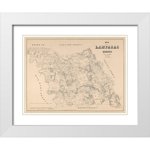 Lampasas County Texas - Walsh 1879 White Modern Wood Framed Art Print with Double Matting by Walsh