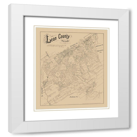 Leon County Texas - Walsh 1879 White Modern Wood Framed Art Print with Double Matting by Walsh