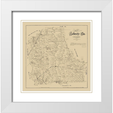 Liberty County Texas - Walsh 1879 White Modern Wood Framed Art Print with Double Matting by Walsh