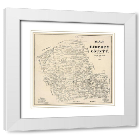 Liberty County Texas - Baker 1895 White Modern Wood Framed Art Print with Double Matting by Baker