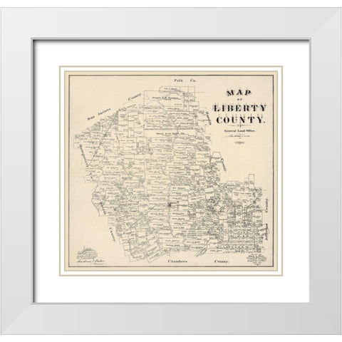Liberty County Texas - Baker 1895 White Modern Wood Framed Art Print with Double Matting by Baker