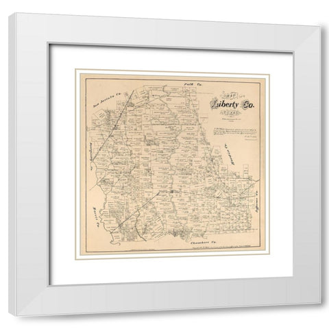 Liberty County Texas - Walsh 1879 White Modern Wood Framed Art Print with Double Matting by Walsh