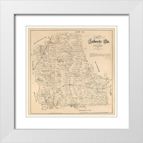 Liberty County Texas - Walsh 1879 White Modern Wood Framed Art Print with Double Matting by Walsh