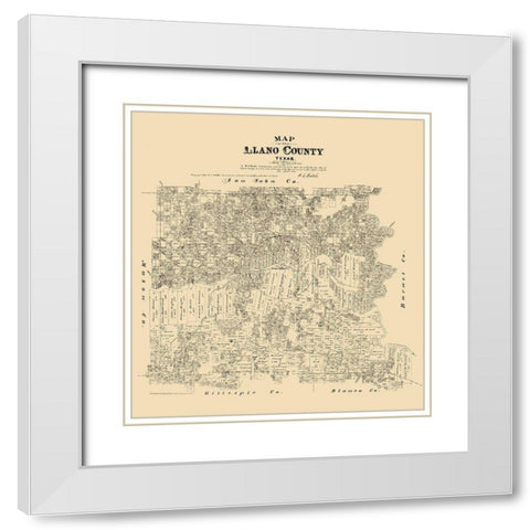 Llano County - Walsh 1879 White Modern Wood Framed Art Print with Double Matting by Walsh