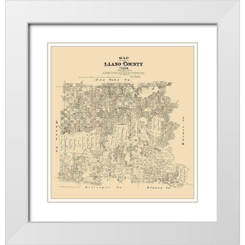 Llano County - Walsh 1879 White Modern Wood Framed Art Print with Double Matting by Walsh